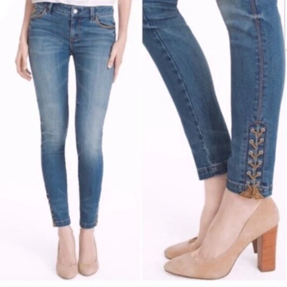 White House Black Market Skinny Jeans Womens Size 10 The Skimmer Tassel Hem Blue - Picture 1 of 13